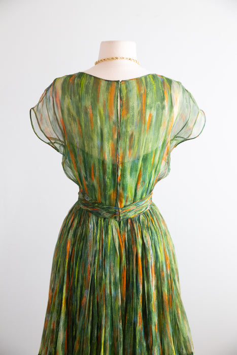 Exquisite Early 1960's James Galanos Silk Chiffon Cocktail Dress / XS