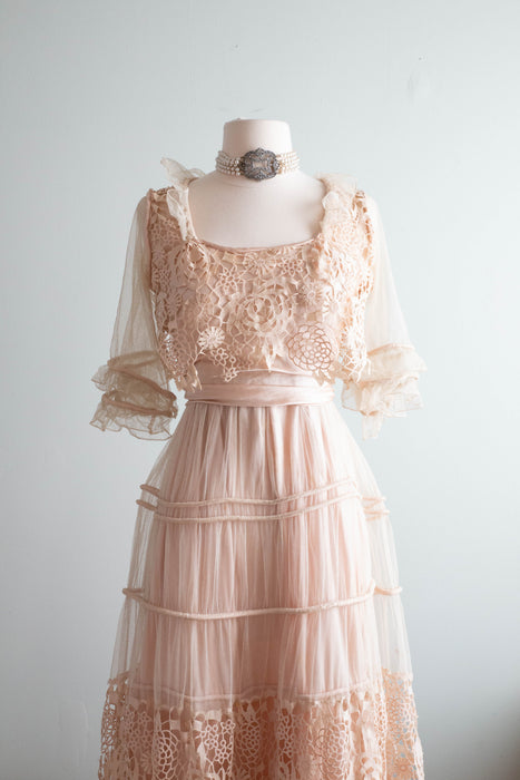 Exquisite Edwardian Robe de Style Blush Pink Silk Tea Dress / Small – Xtabay Vintage Exquisite Edwardian Robe de Style Blush Pink Silk Tea Dress / Small – Xtabay Vintage
