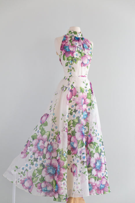 Fabulous 1970's Magnolia Print Maxi Dress By Coco / SM