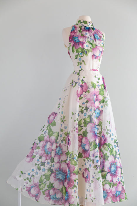 Fabulous 1970's Magnolia Print Maxi Dress By Coco / SM