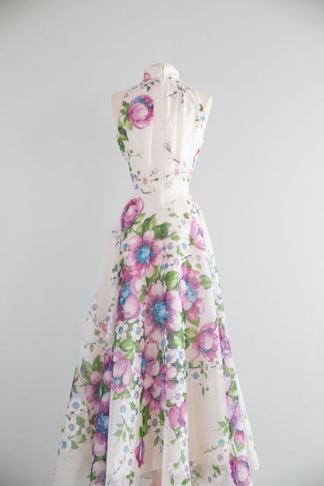 Fabulous 1970's Magnolia Print Maxi Dress By Coco / SM