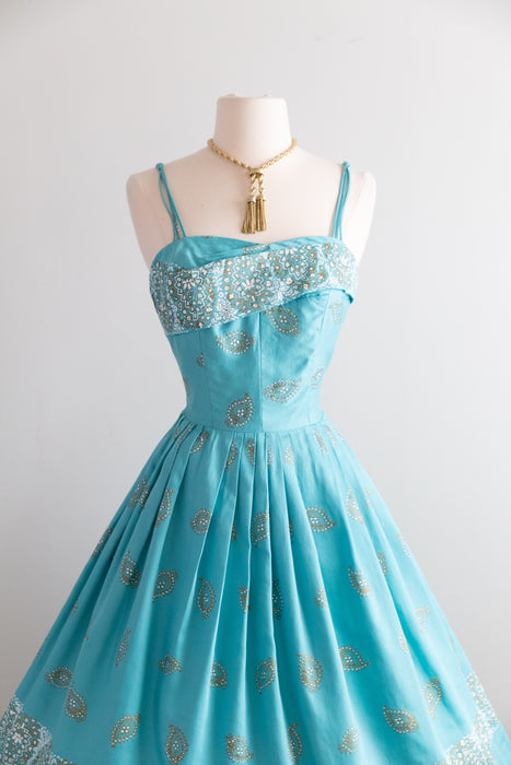 Gorgeous 1950's Alfred Shaheen Hawaiian Dress In Polished Cotton  / S