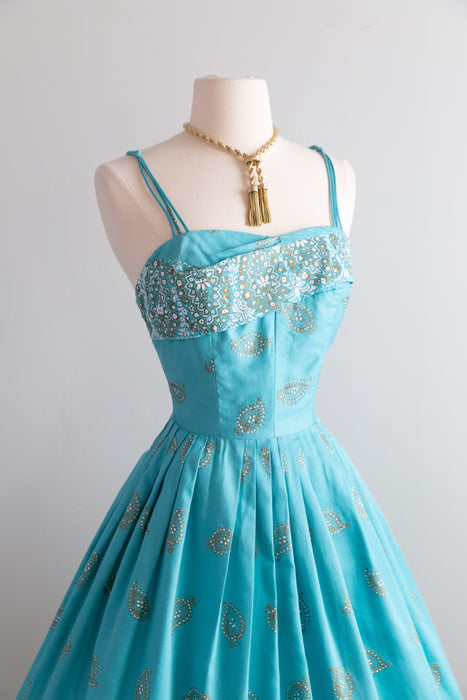 Gorgeous 1950's Alfred Shaheen Hawaiian Dress In Polished Cotton  / S