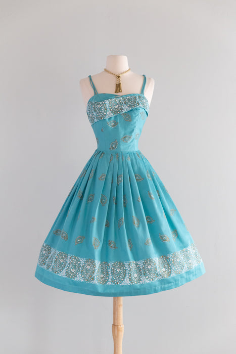 Gorgeous 1950's Alfred Shaheen Hawaiian Dress In Polished Cotton  / S