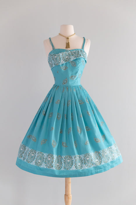 Gorgeous 1950's Alfred Shaheen Hawaiian Dress In Polished Cotton  / S