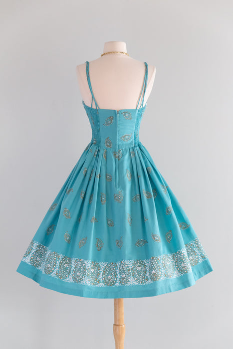 Gorgeous 1950's Alfred Shaheen Hawaiian Dress In Polished Cotton  / S