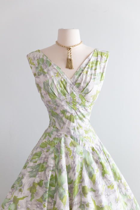 Gorgeous 1950's Spring Green Cotton Party Dress by Ferman O'Grady / M
