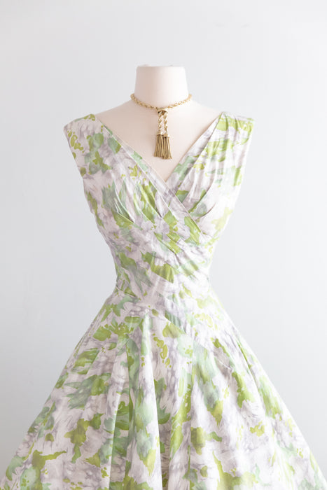 Gorgeous 1950's Spring Green Cotton Party Dress by Ferman O'Grady / M