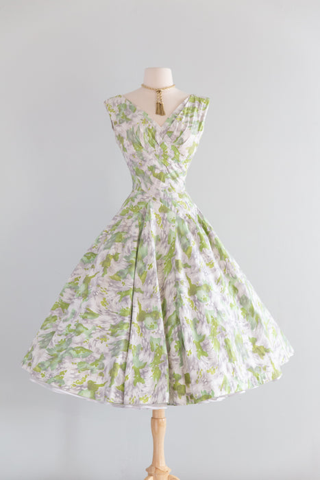 Gorgeous 1950's Spring Green Cotton Party Dress by Ferman O'Grady / M