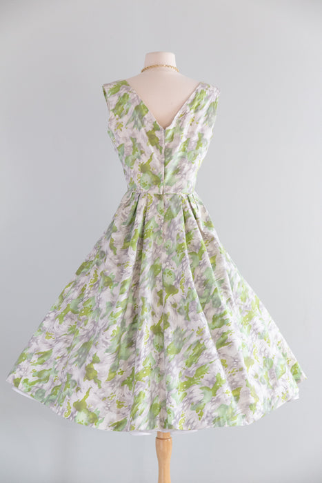 Gorgeous 1950's Spring Green Cotton Party Dress by Ferman O'Grady / M