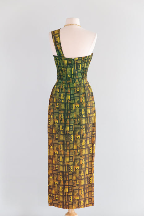 Showstopping 1960's Kamehameha Sarong Hawaiian Dress With Built In Bra / XS