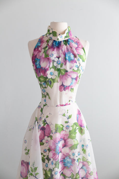 Fabulous 1970's Magnolia Print Maxi Dress By Coco / SM