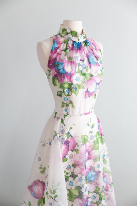 Fabulous 1970's Magnolia Print Maxi Dress By Coco / SM