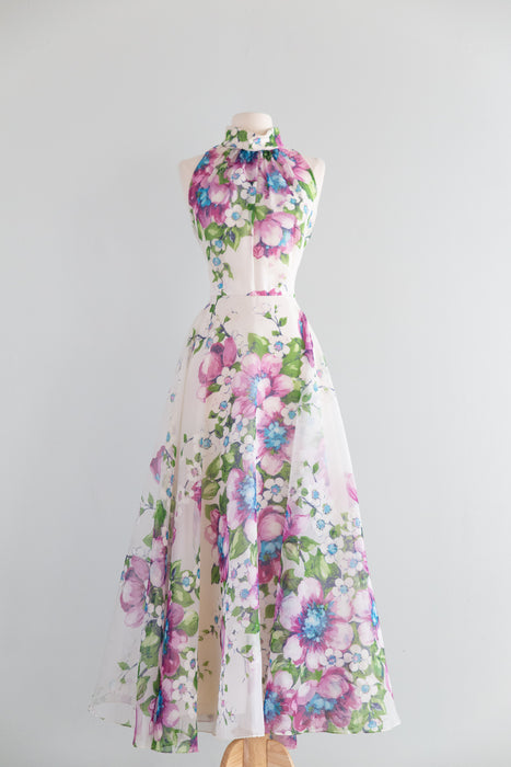 Fabulous 1970's Magnolia Print Maxi Dress By Coco / SM