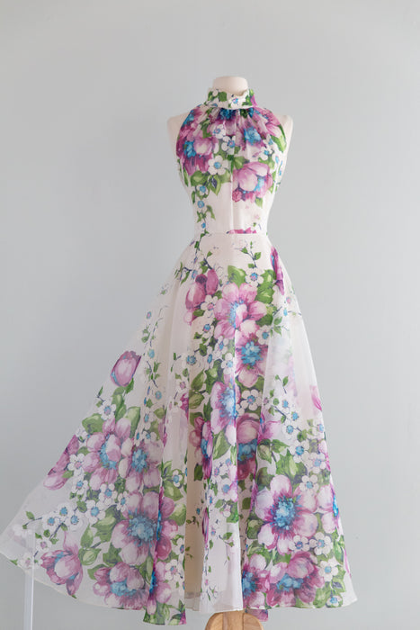 Fabulous 1970's Magnolia Print Maxi Dress By Coco / SM