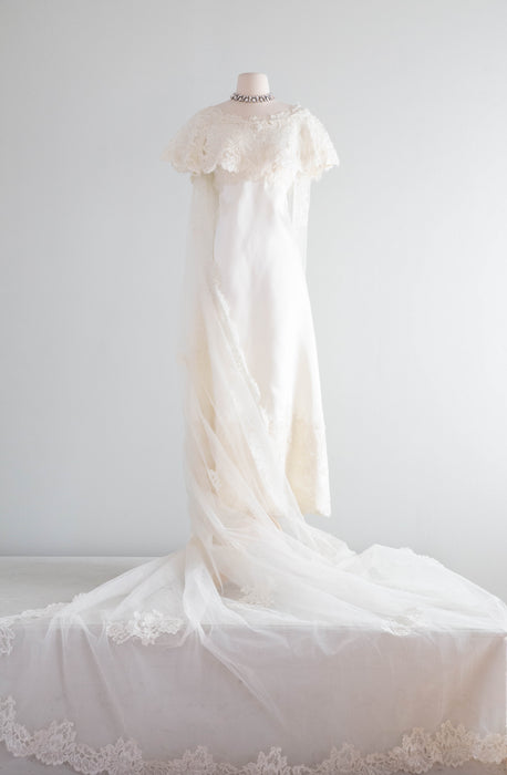 alencon lace wedding dress Regal 1960's Maurer Wedding Gown With Alencon Lace & Cathedral Length – Xtabay Vintage