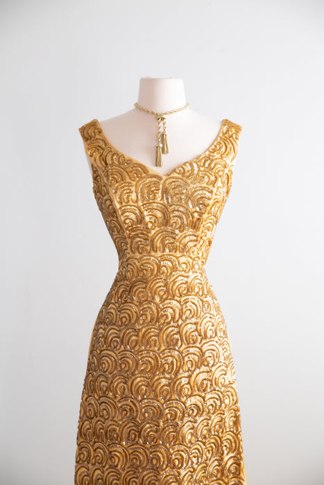 Glamorous 1960's Gold Sequined Evening Gown By Mike Benet / SM