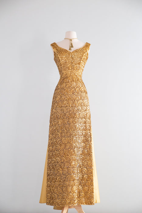 Glamorous 1960's Gold Sequined Evening Gown By Mike Benet / SM