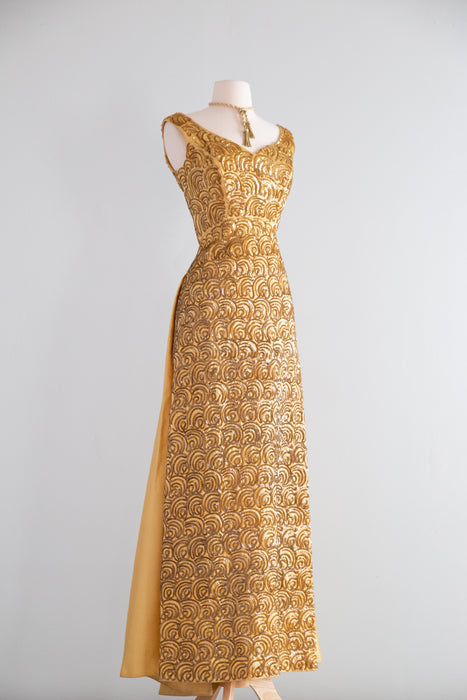 Glamorous 1960's Gold Sequined Evening Gown By Mike Benet / SM