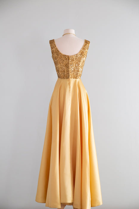 Glamorous 1960's Gold Sequined Evening Gown By Mike Benet / SM