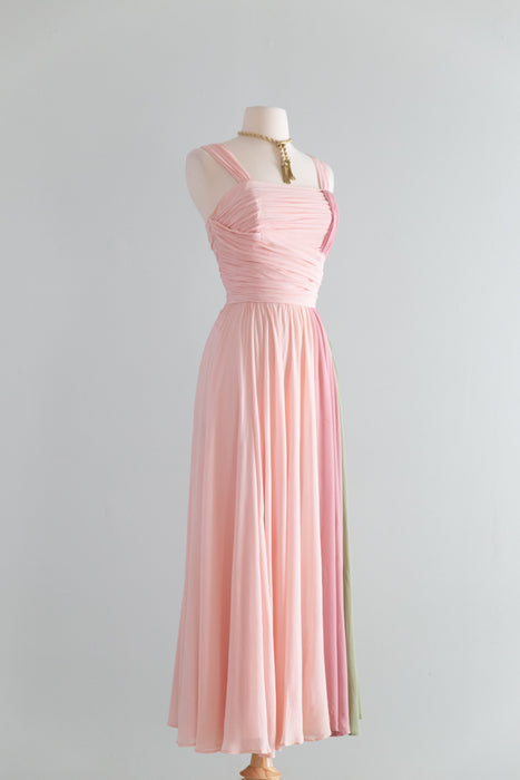 Glamorous 1950's Pastel Color Block Chiffon Formal Gown / M