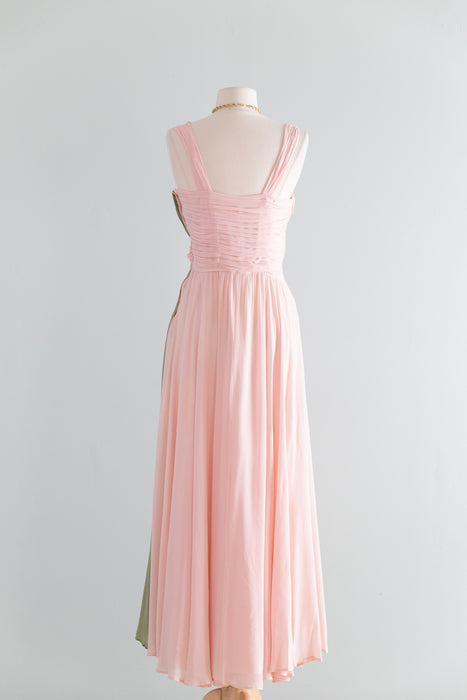 Glamorous 1950's Pastel Color Block Chiffon Formal Gown / M