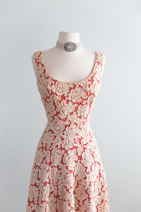 Gorgeous 1950's Maxwell Shieff Beverly Hills Lace Cocktail Dress / M