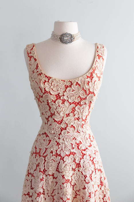 Gorgeous 1950's Maxwell Shieff Beverly Hills Lace Cocktail Dress / M