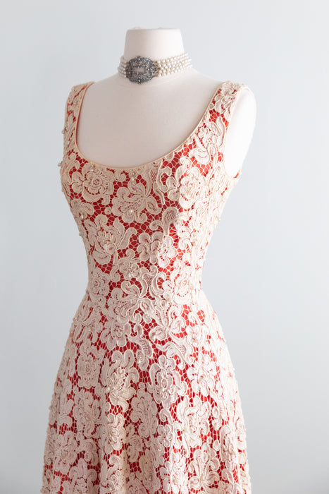 Gorgeous 1950's Maxwell Shieff Beverly Hills Lace Cocktail Dress / M