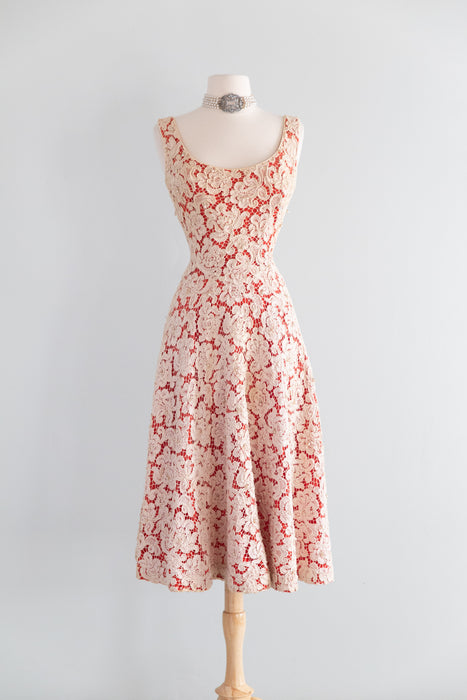 Gorgeous 1950's Maxwell Shieff Beverly Hills Lace Cocktail Dress / M