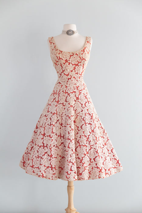 Gorgeous 1950's Maxwell Shieff Beverly Hills Lace Cocktail Dress / M
