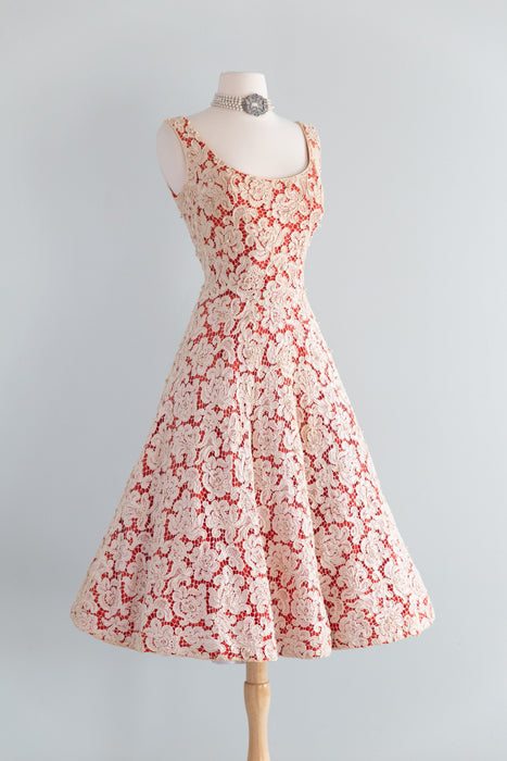 Gorgeous 1950's Maxwell Shieff Beverly Hills Lace Cocktail Dress / M