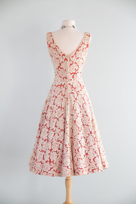 Gorgeous 1950's Maxwell Shieff Beverly Hills Lace Cocktail Dress / M