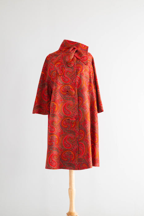 Fabulous Psychedelic Paisley Print Swing Coat By Marguerite Rubel / ML