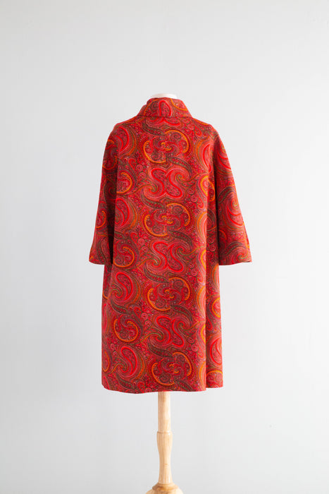 Fabulous Psychedelic Paisley Print Swing Coat By Marguerite Rubel / ML