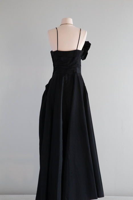 Spectacular 1950's 'La Vie En Rose' Black Taffeta Evening Gown / Medium