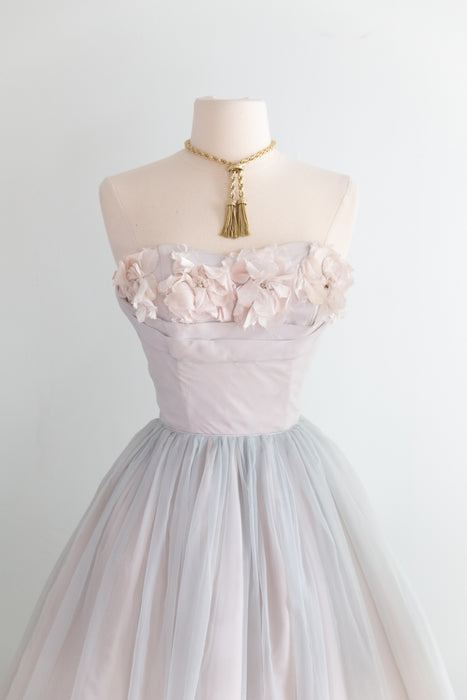 Ethereal 1950's Strapless Formal Dress In The Palest Shade Of Blue / XS