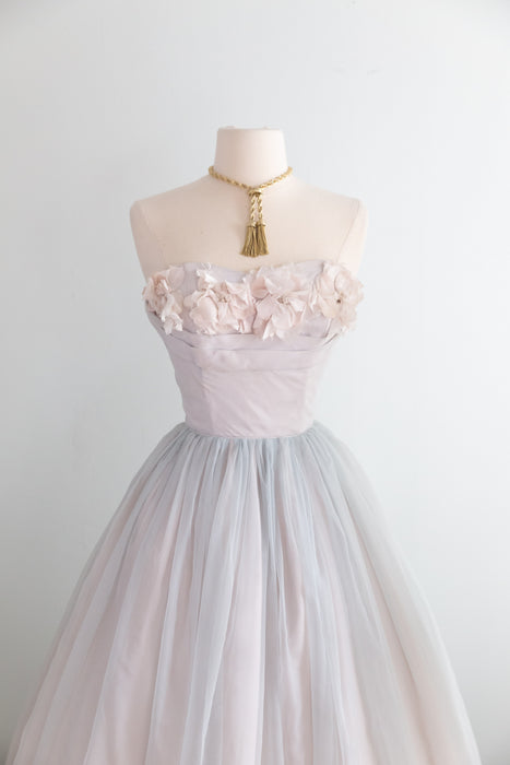 Ethereal 1950's Strapless Formal Dress In The Palest Shade Of Blue / XS
