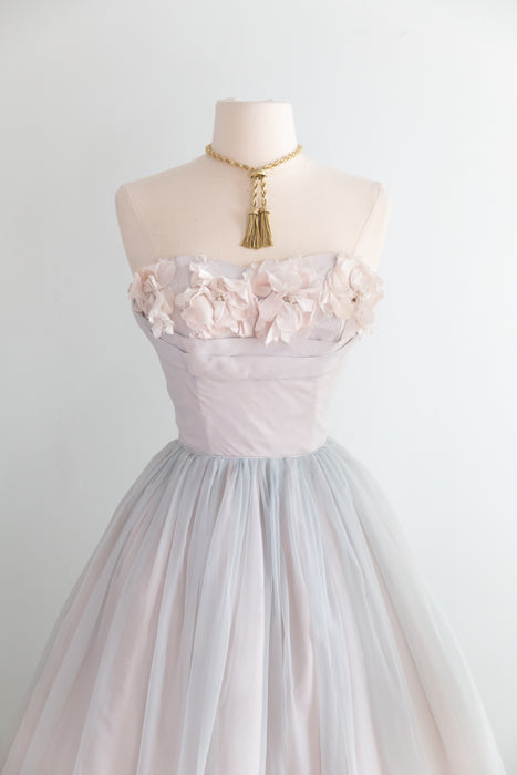 Ethereal 1950's Strapless Formal Dress In The Palest Shade Of Blue / XS