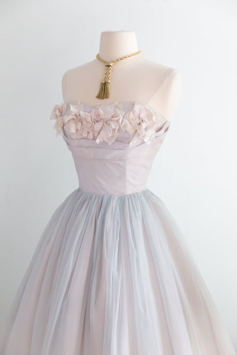 Ethereal 1950's Strapless Formal Dress In The Palest Shade Of Blue / XS