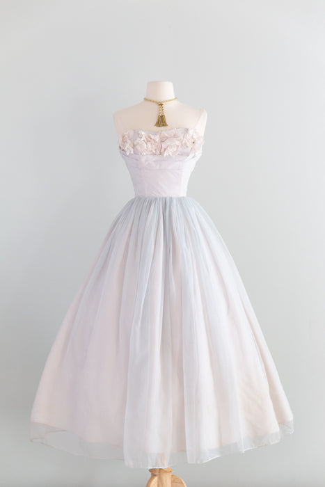 Ethereal 1950's Strapless Formal Dress In The Palest Shade Of Blue / XS