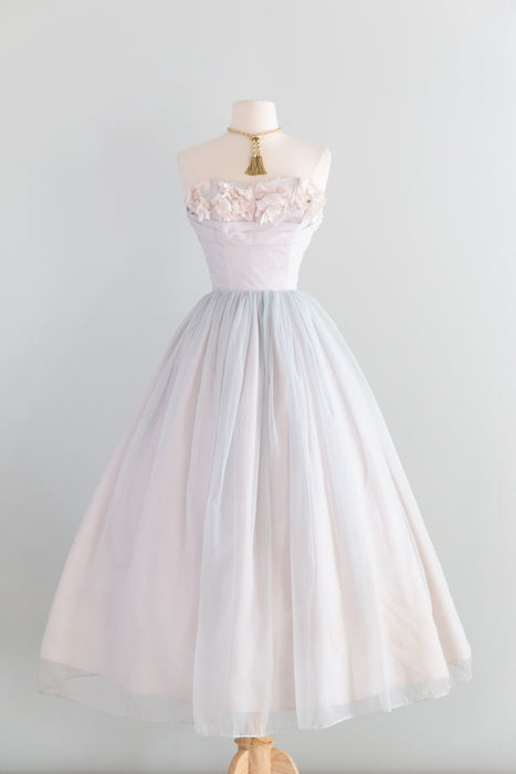 Ethereal 1950's Strapless Formal Dress In The Palest Shade Of Blue / XS