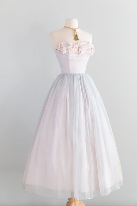 Ethereal 1950's Strapless Formal Dress In The Palest Shade Of Blue / XS