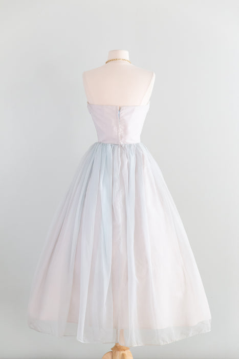 Ethereal 1950's Strapless Formal Dress In The Palest Shade Of Blue / XS