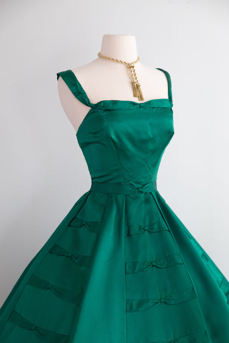 1950's Demi Couture Emerald Green Silk Cocktail Dress By Rappi / Waist 27