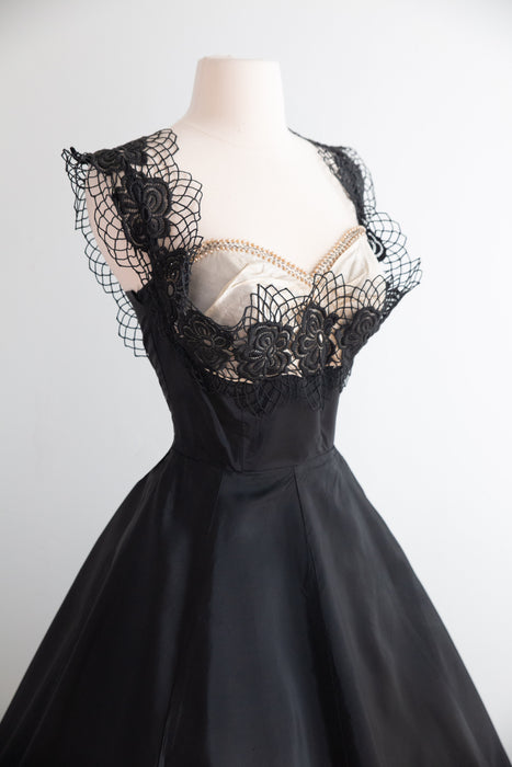 Wicked 1950's Black Cocktail Dress With Dramatic Bodice / S