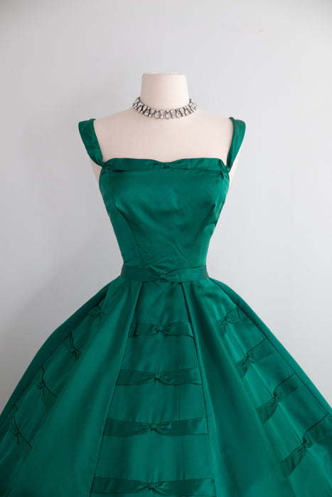 1950's Demi Couture Emerald Green Silk Cocktail Dress By Rappi / Waist 27