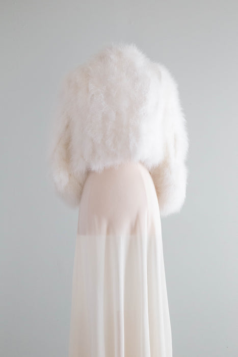 Glamorous Vintage White Marabou Jacket With Rhinestone Crescents / SM