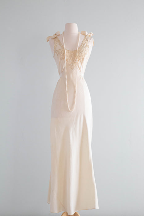Vintage 1930's Silk Bias Cut Slip Dress With Tie Shoulders & Lace / SM Xtabay Vintage Vintage 1930's Silk Bias Cut Slip Dress With Tie Shoulders & Lace / SM Xtabay Vintage