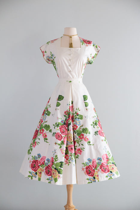 Wonderful 1950's Cotton Chintz Two Piece Skirt and Blouse Set By Agnes Barrett / S